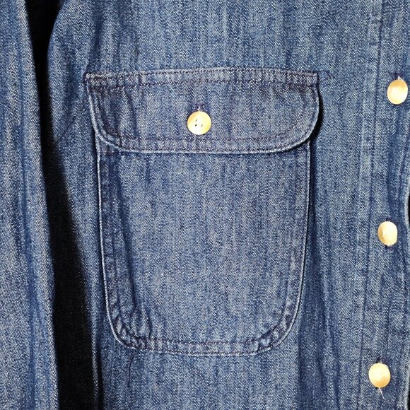 Lands End Womens Denim Button Down Shirt Dress Size Lg 100% Cotton Made In USA - Picture 4 of 8